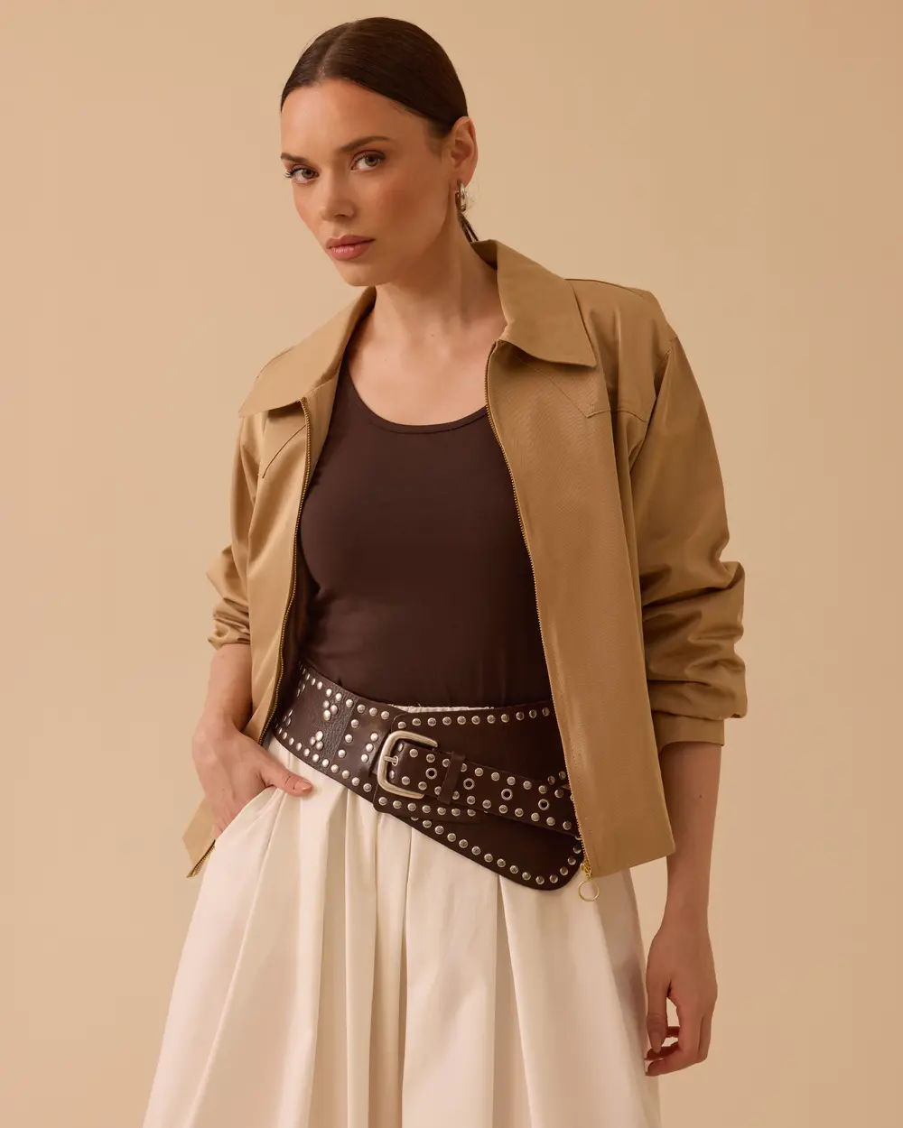 Gömlek Yaka Fermuarlı Ceket