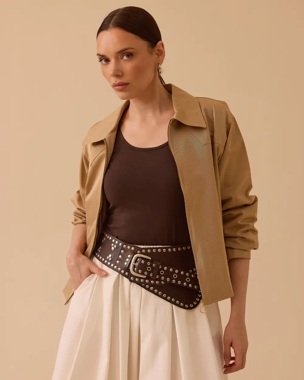 Gömlek Yaka Fermuarlı Ceket