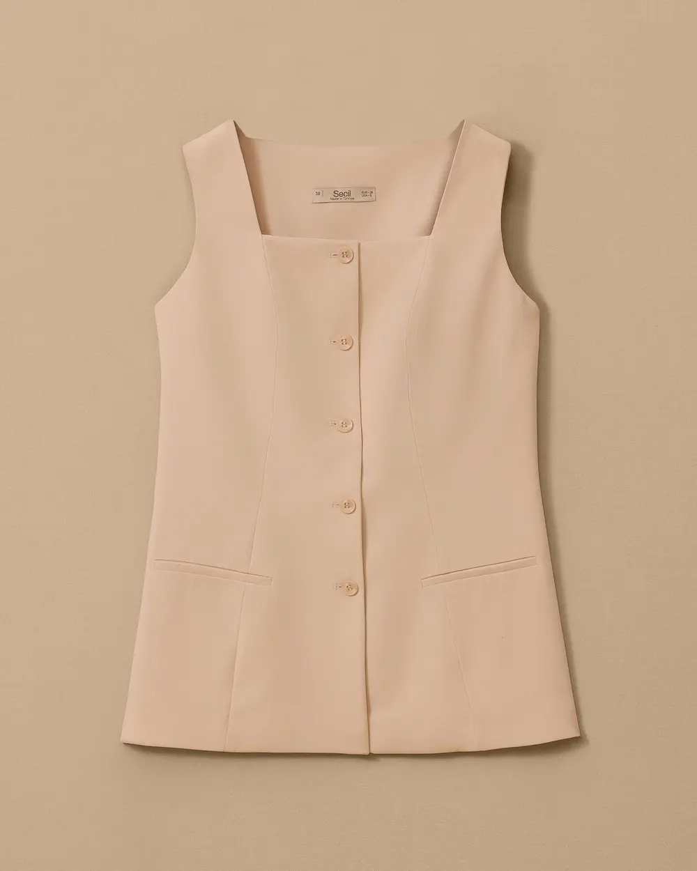 Square Collar Buttoned Vest
