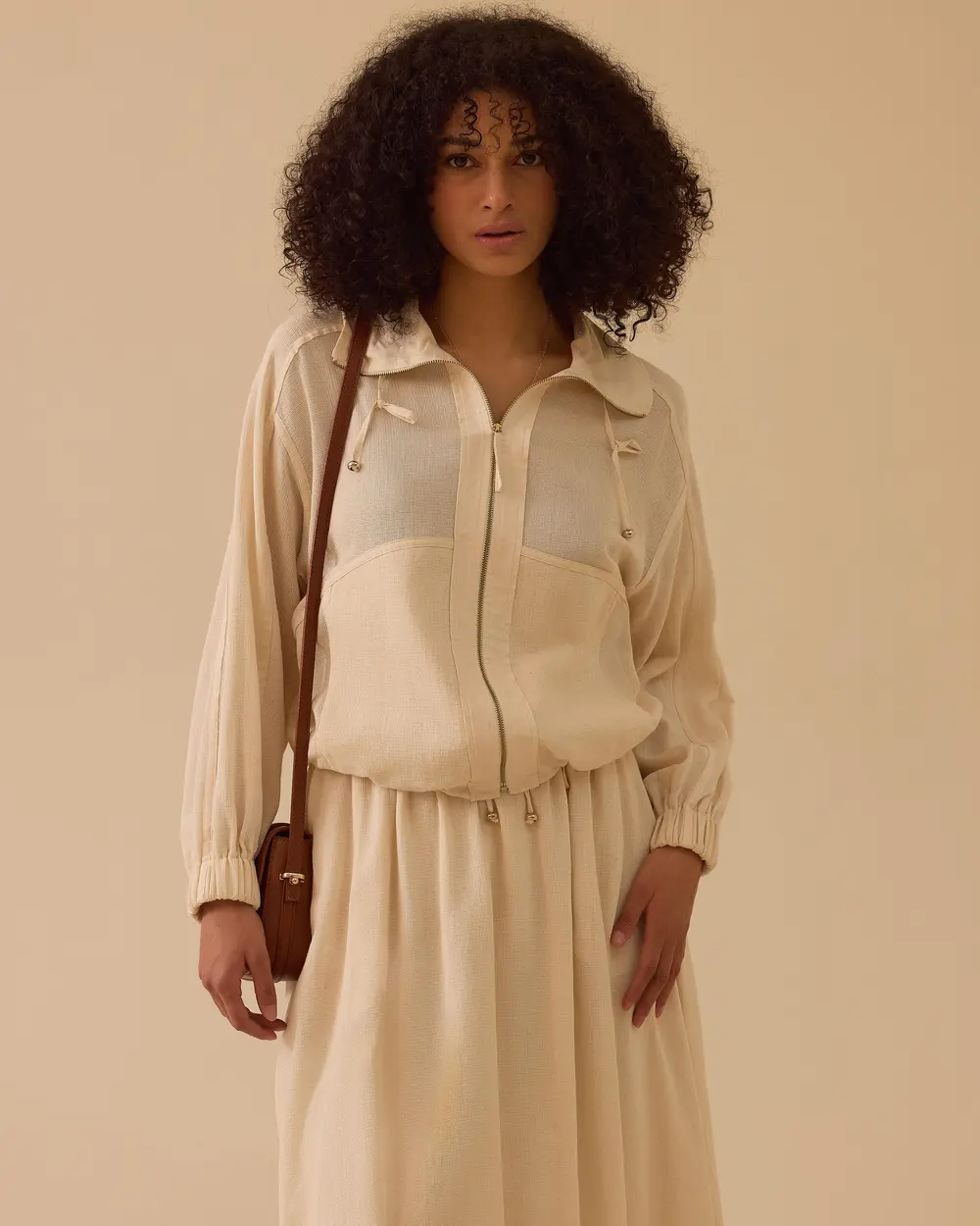 Drawstring Jacket with Mesh Detail