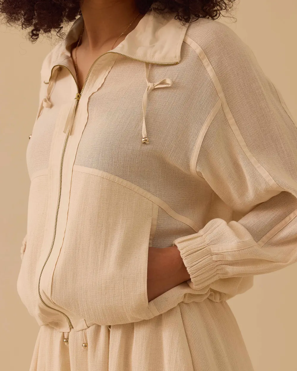 Drawstring Jacket with Mesh Detail