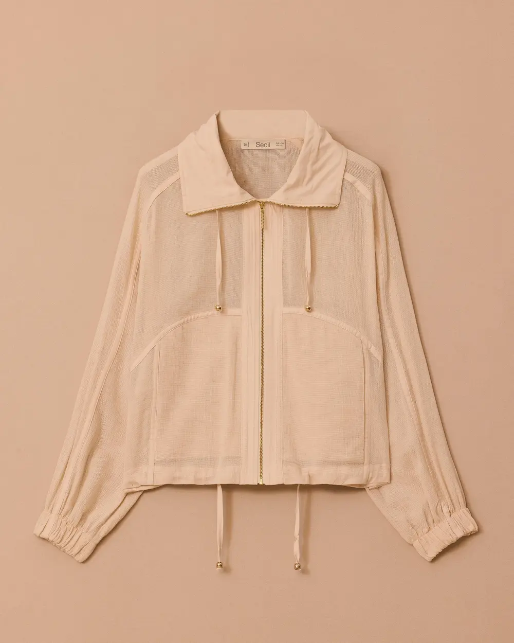 Drawstring Jacket with Mesh Detail