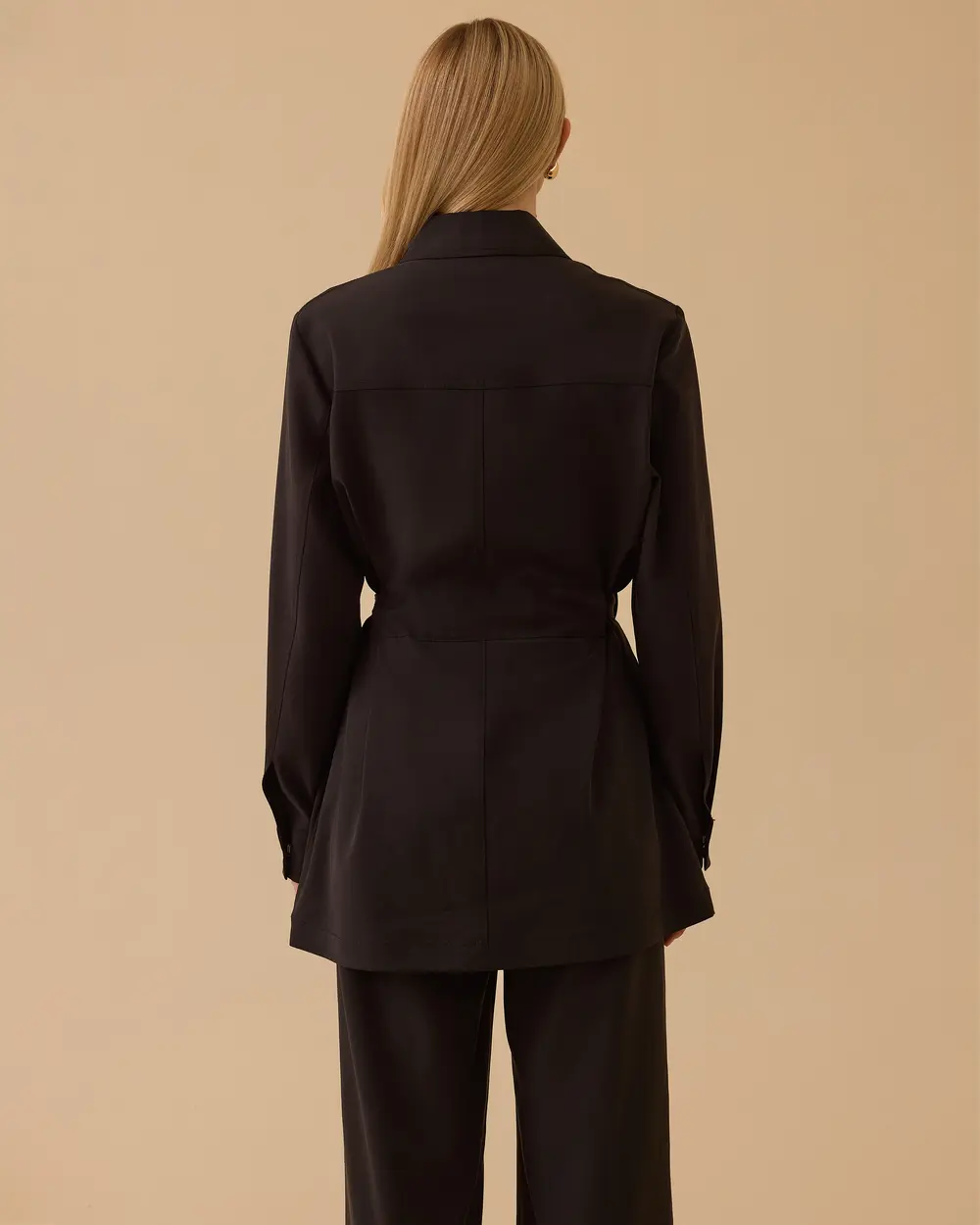 Bağlama Detaylı Cepli Ceket