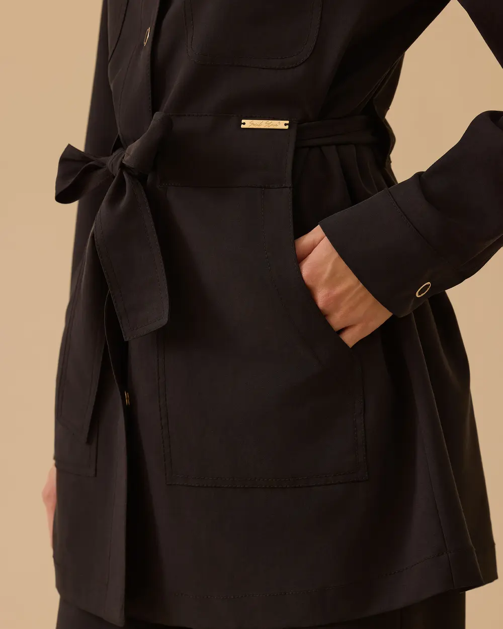 Bağlama Detaylı Cepli Ceket