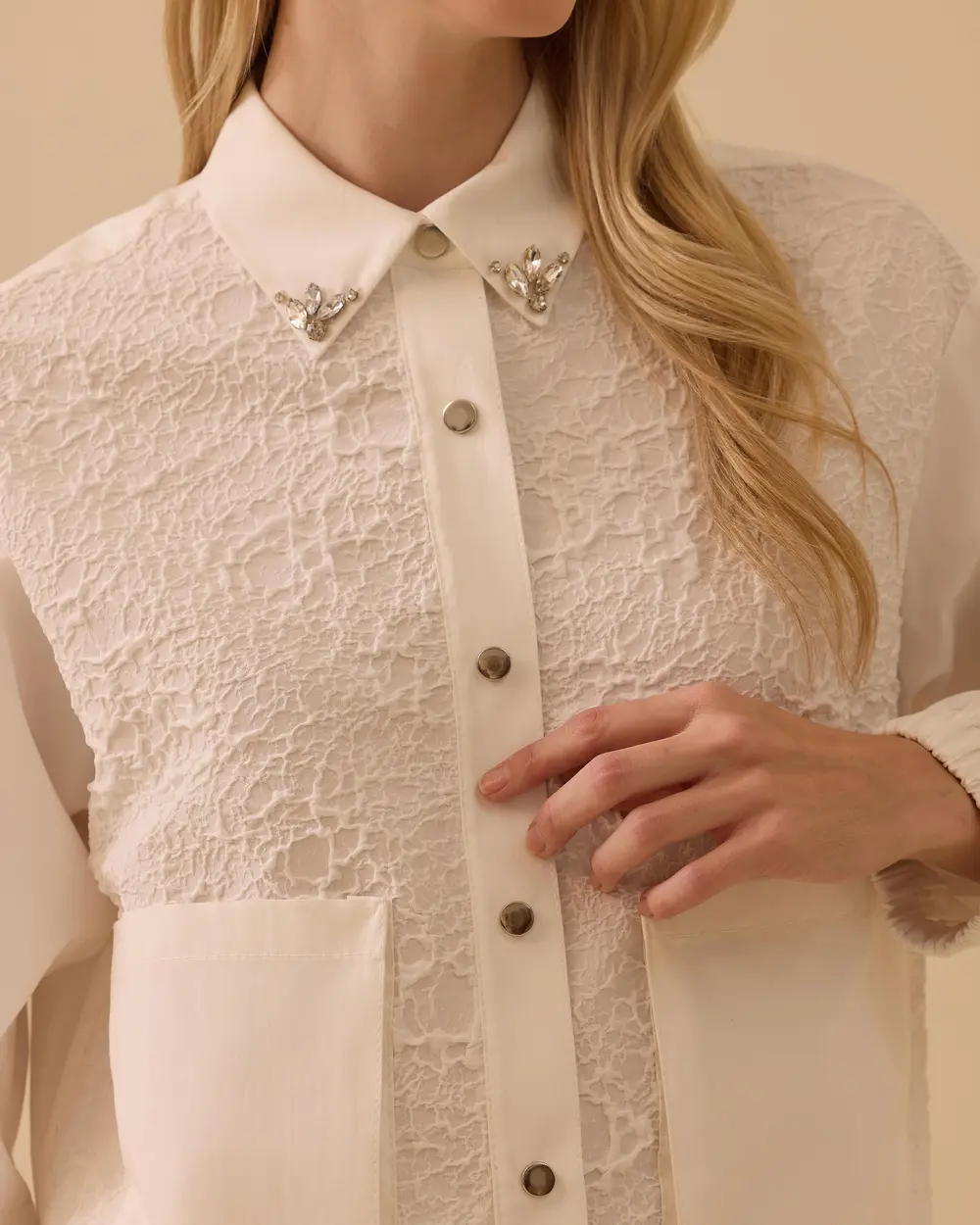 Woven Jacket with Stone Detailed Pockets