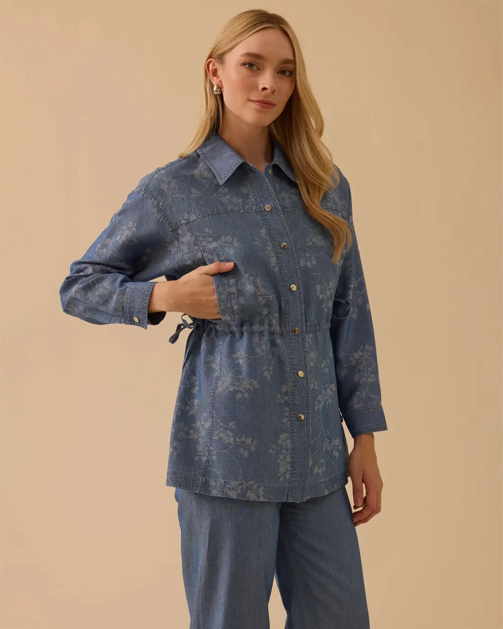 Floral Patterned Drawstring Waist Jacket