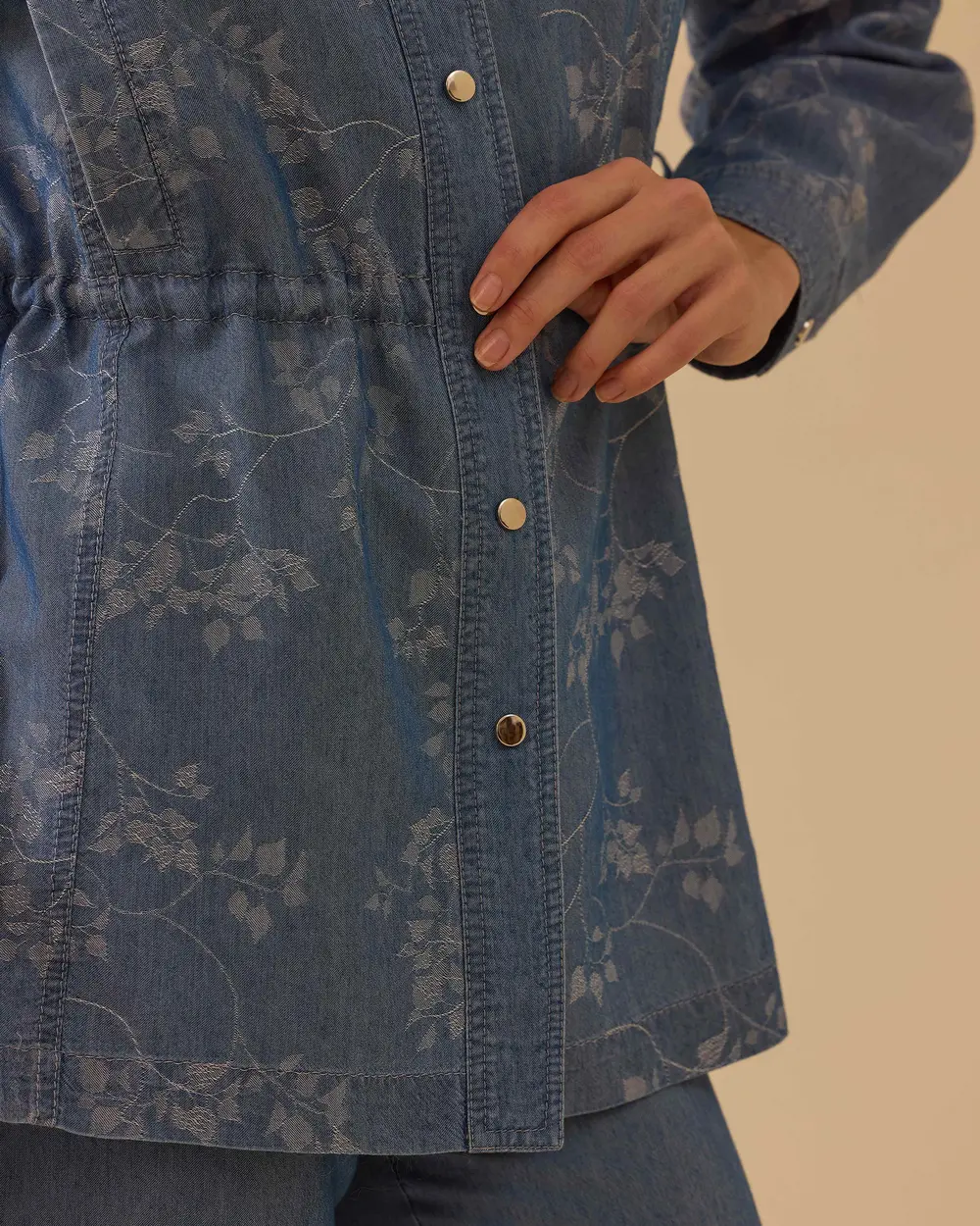 Floral Patterned Drawstring Waist Jacket
