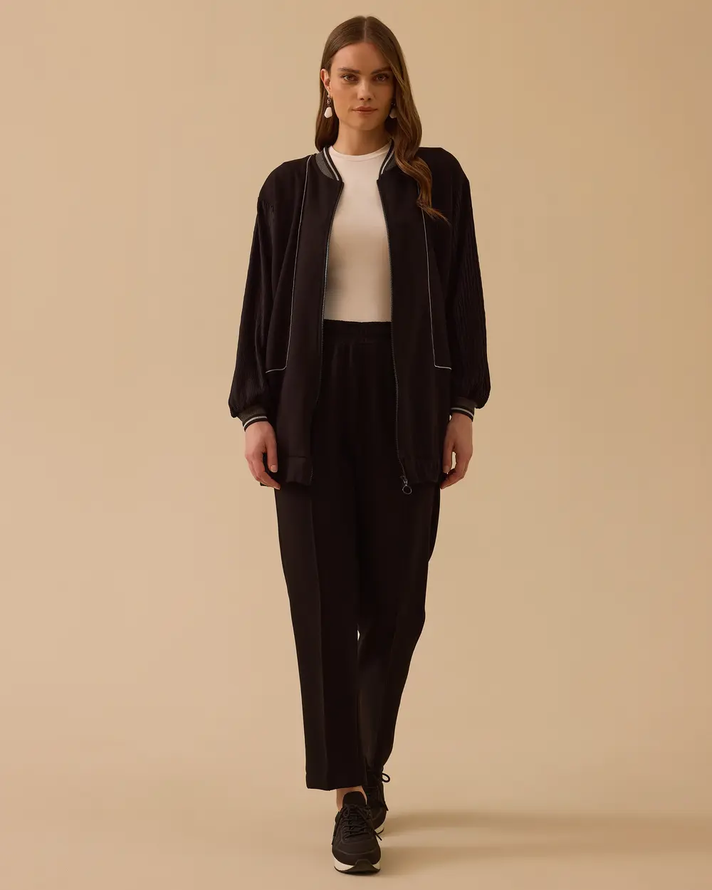 Çift Kumaşlı Fermuarlı Ceket