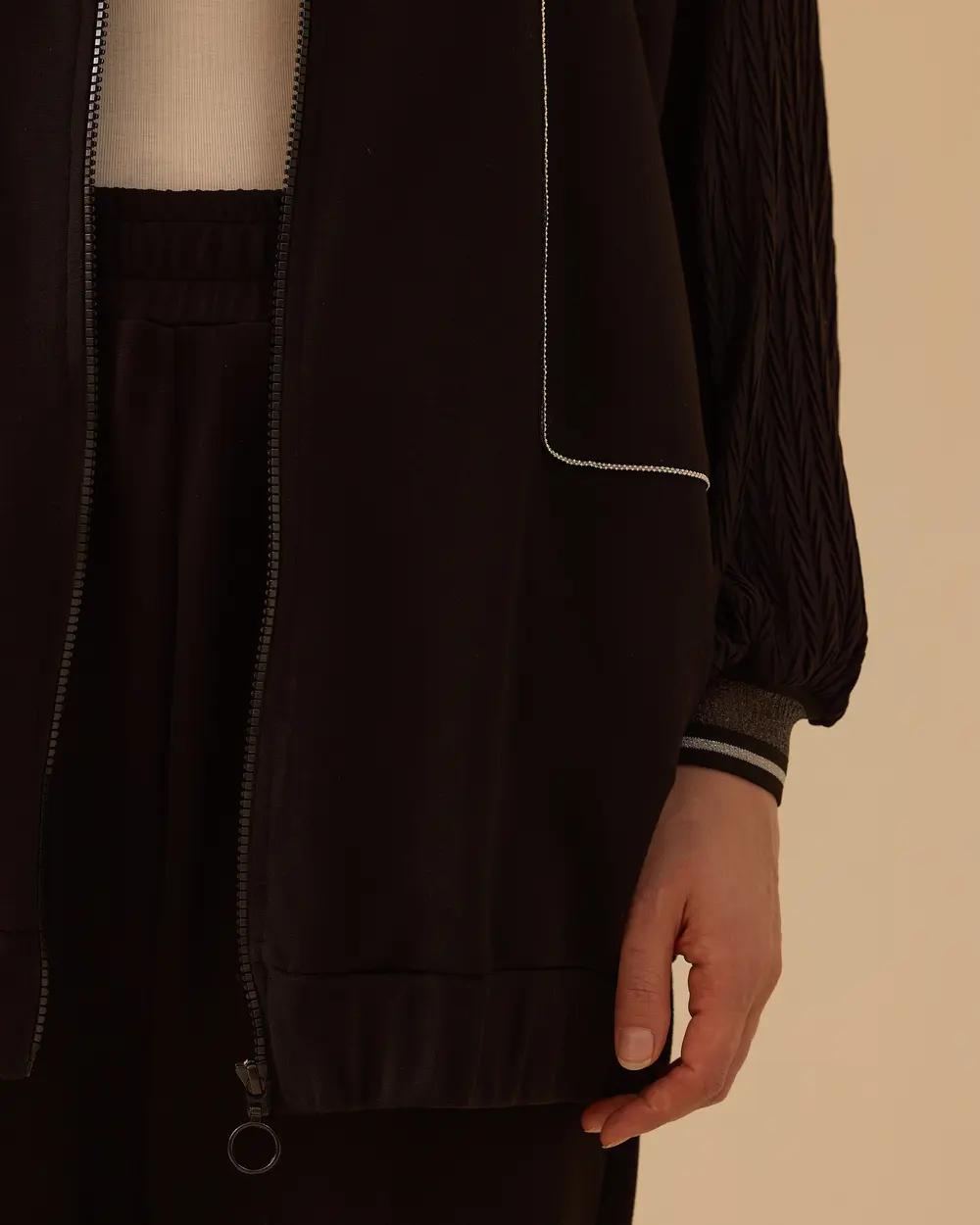 Çift Kumaşlı Fermuarlı Ceket