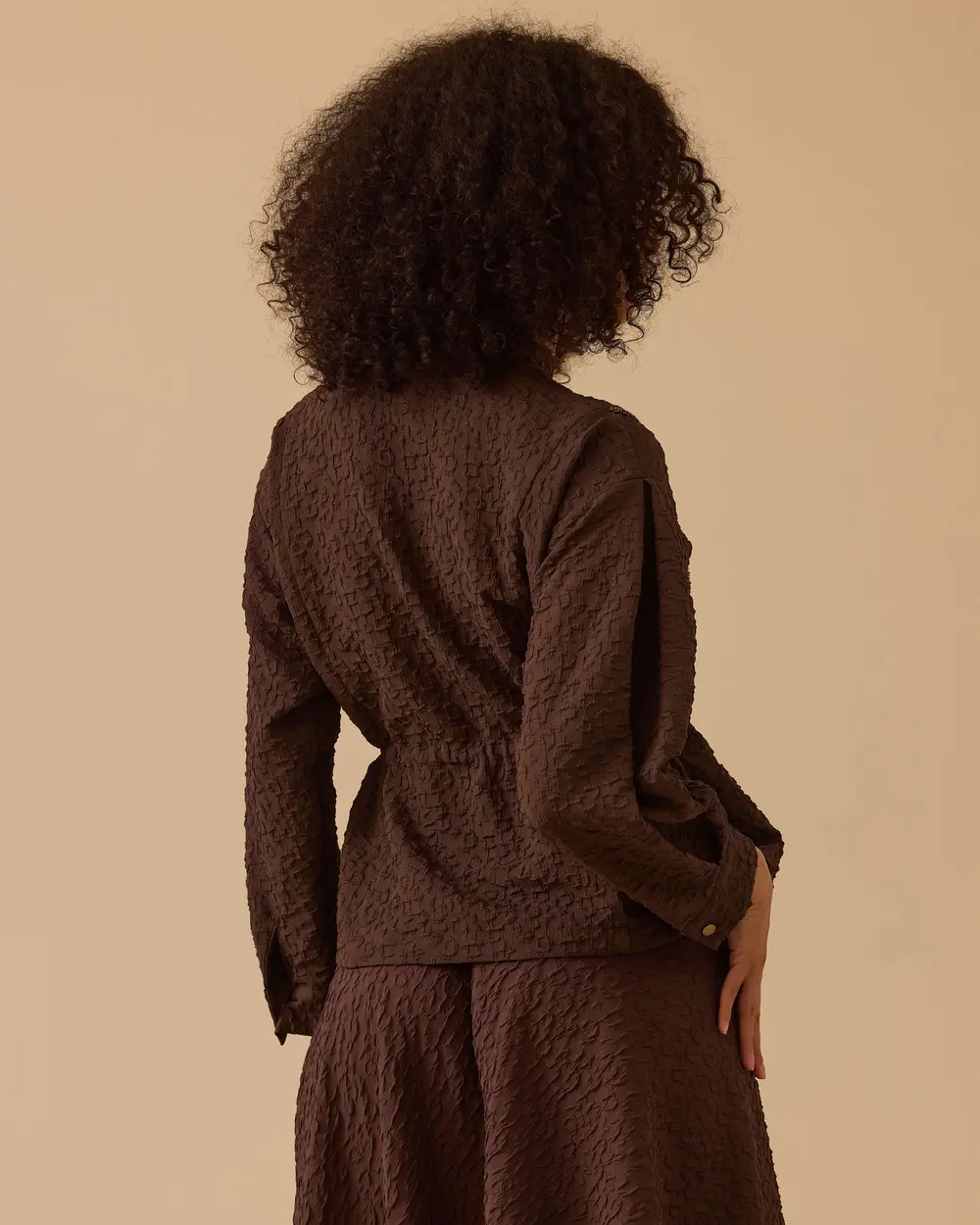 Desenli Fermuarlı Gofre Ceket