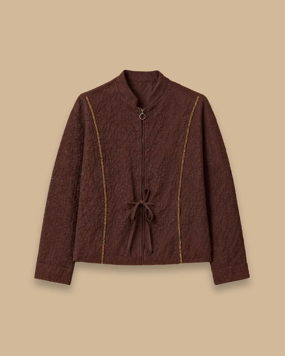 Desenli Fermuarlı Gofre Ceket