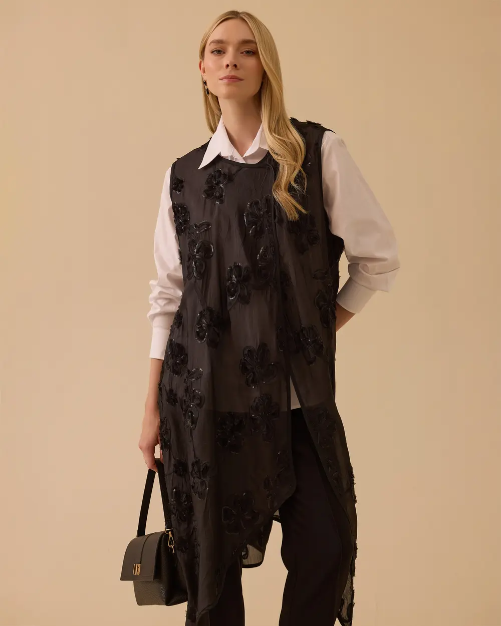 Diz Boy Oversize Şık Yelek