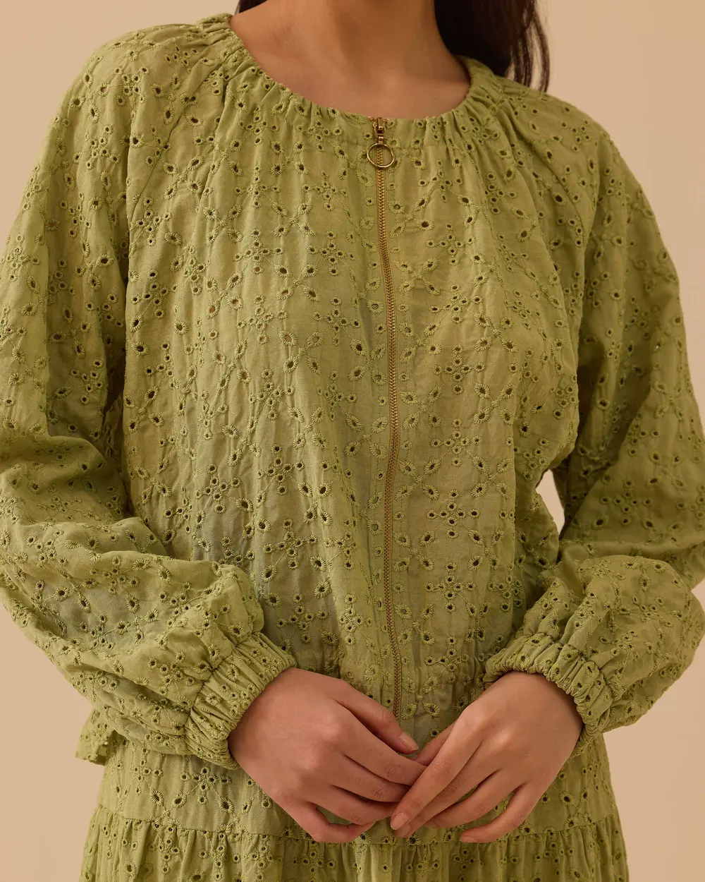 Round Neck Fiston Detailed Jacket