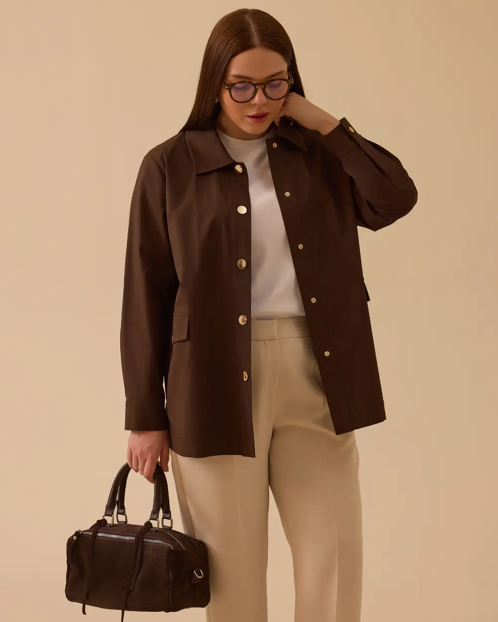 Büyük Beden Gömlek Yaka Kanvas Ceket