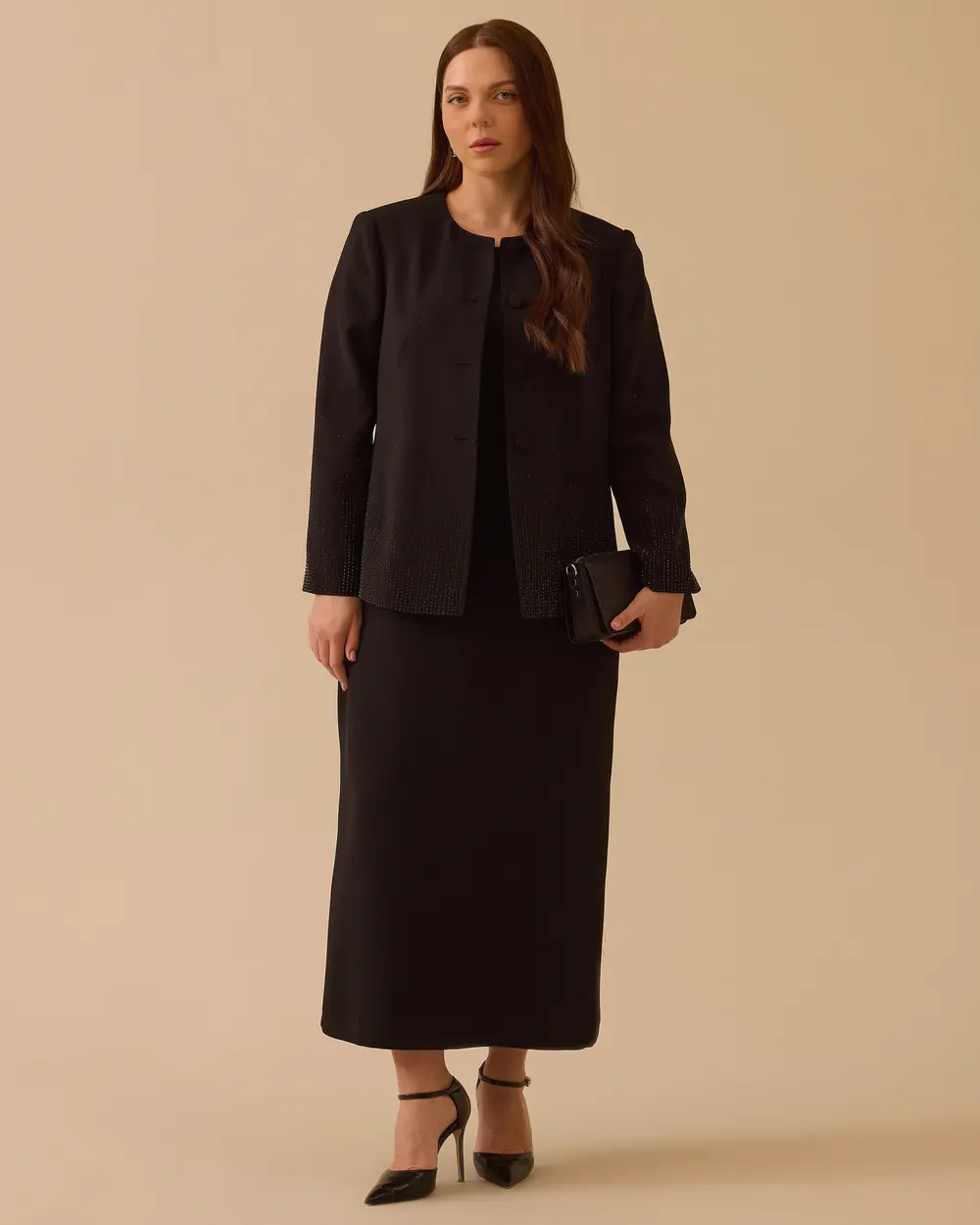 Plus Size Stone Detailed Stylish Jacket
