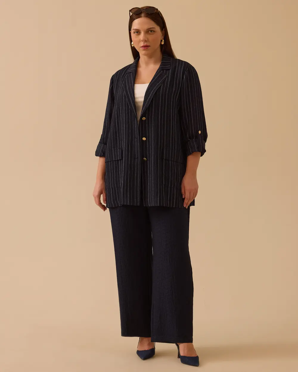 Plus Size Striped Detailed Jacket