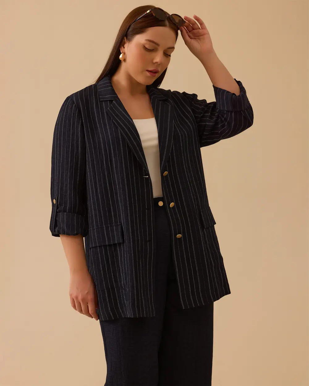 Plus Size Striped Detailed Jacket