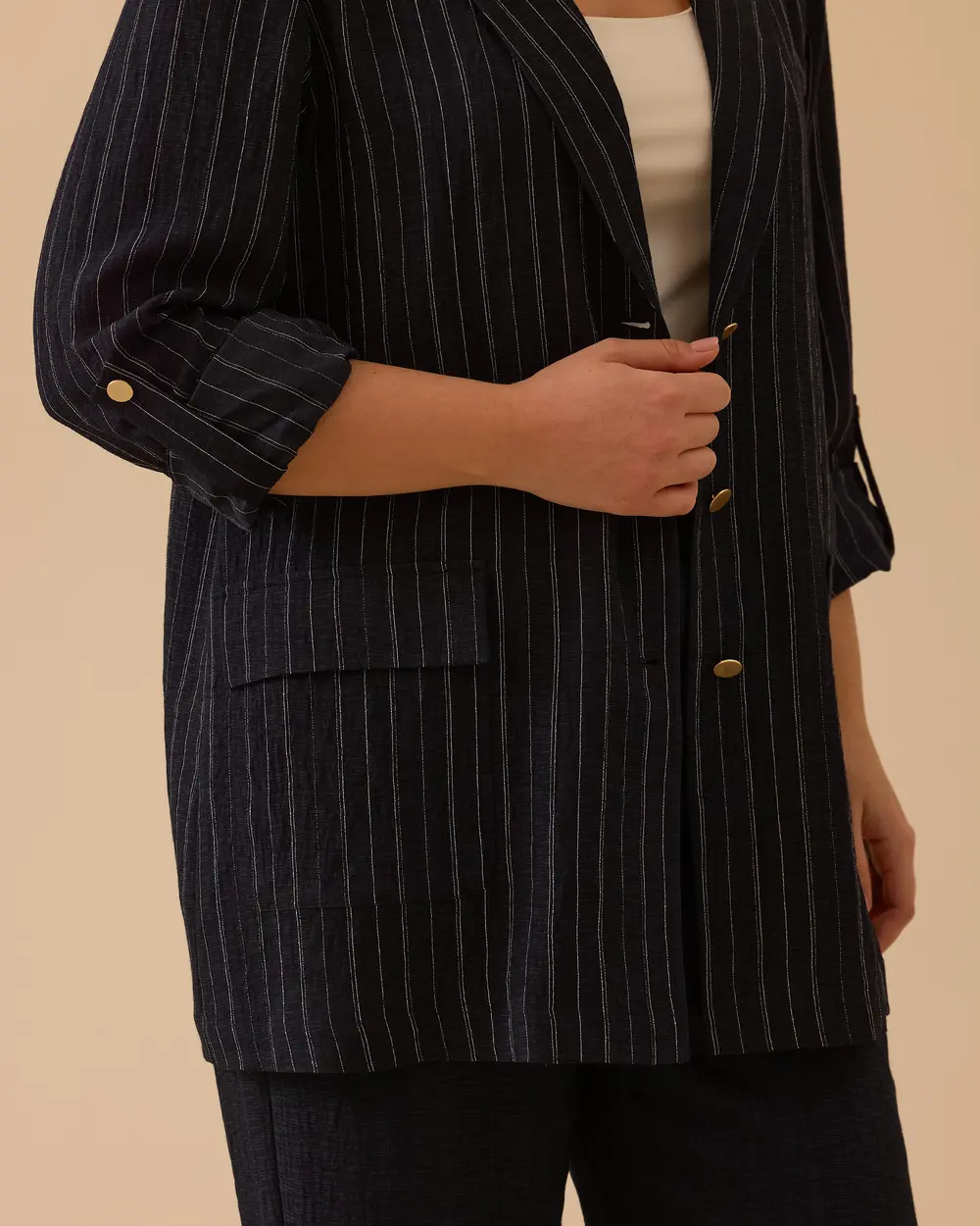 Plus Size Striped Detailed Jacket
