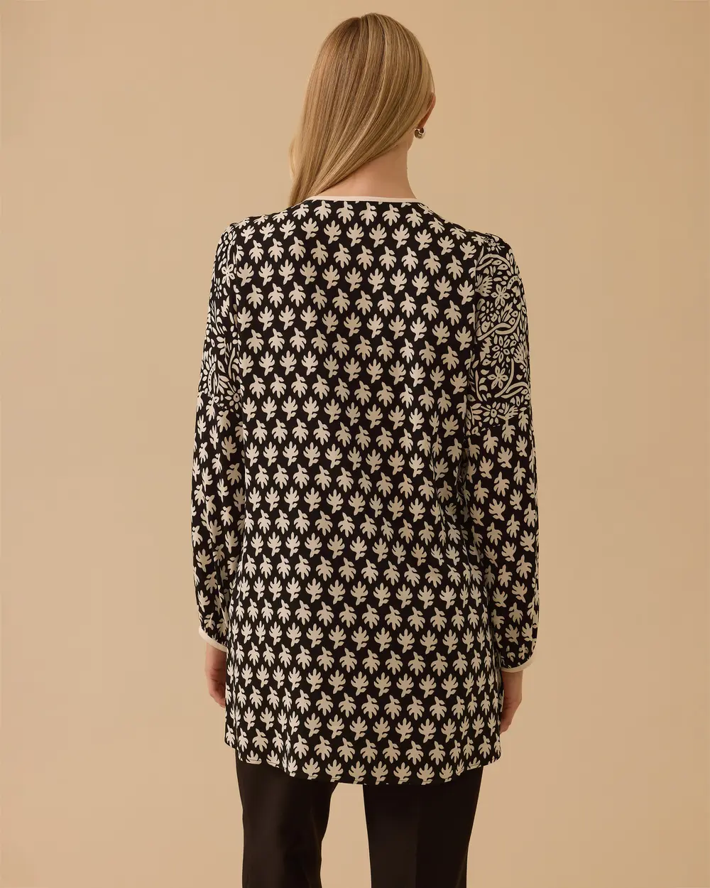 Desenli Bağlama Detaylı Tunik
