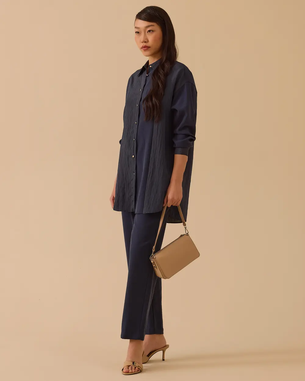 Çift Kumaşlı Düğmeli Tunik