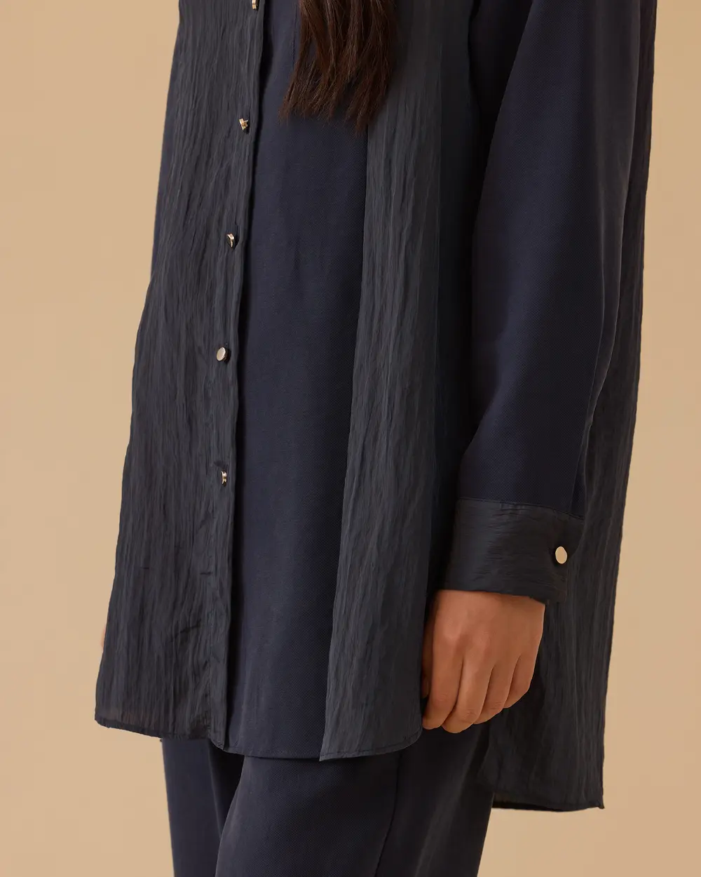 Çift Kumaşlı Düğmeli Tunik