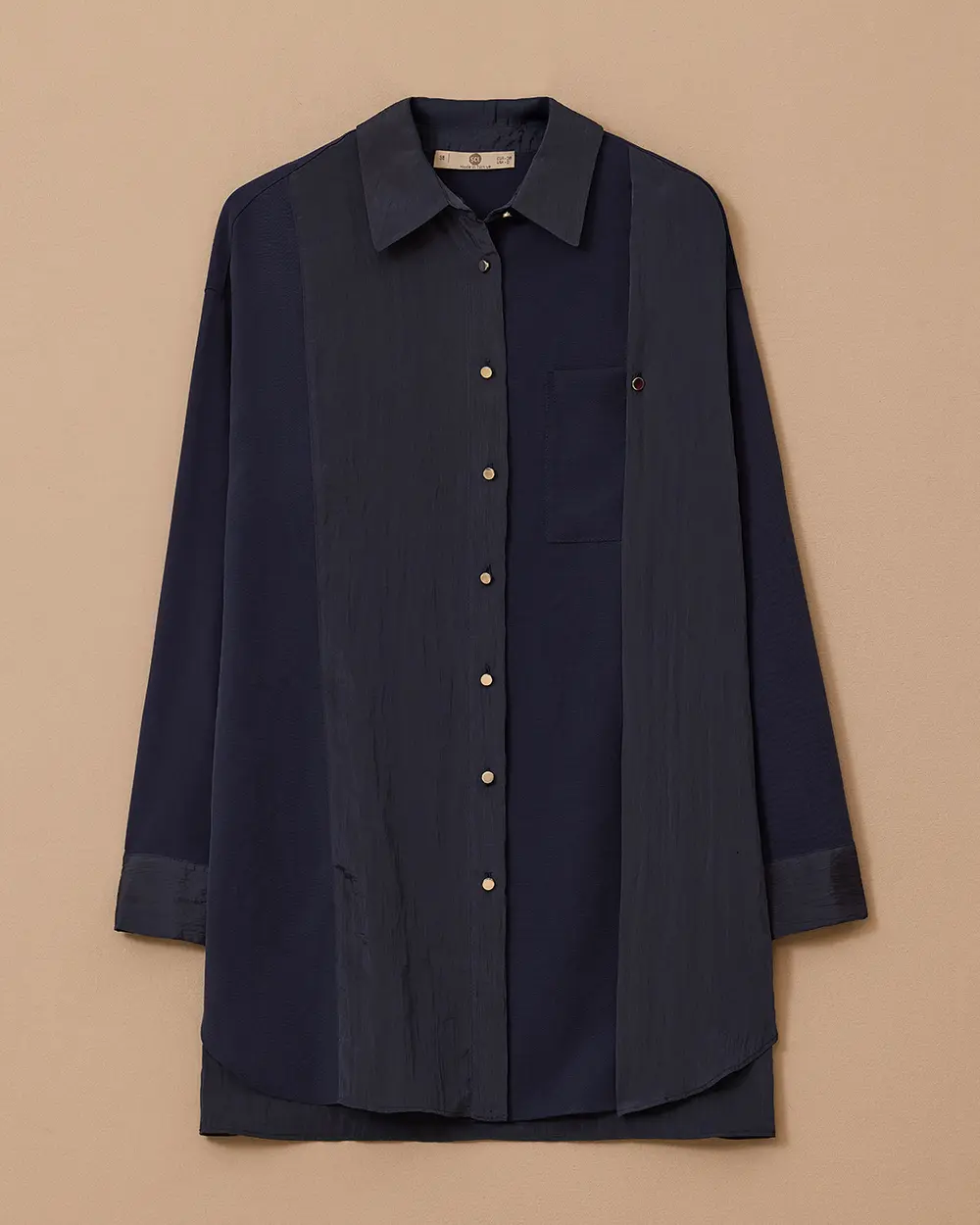 Çift Kumaşlı Düğmeli Tunik