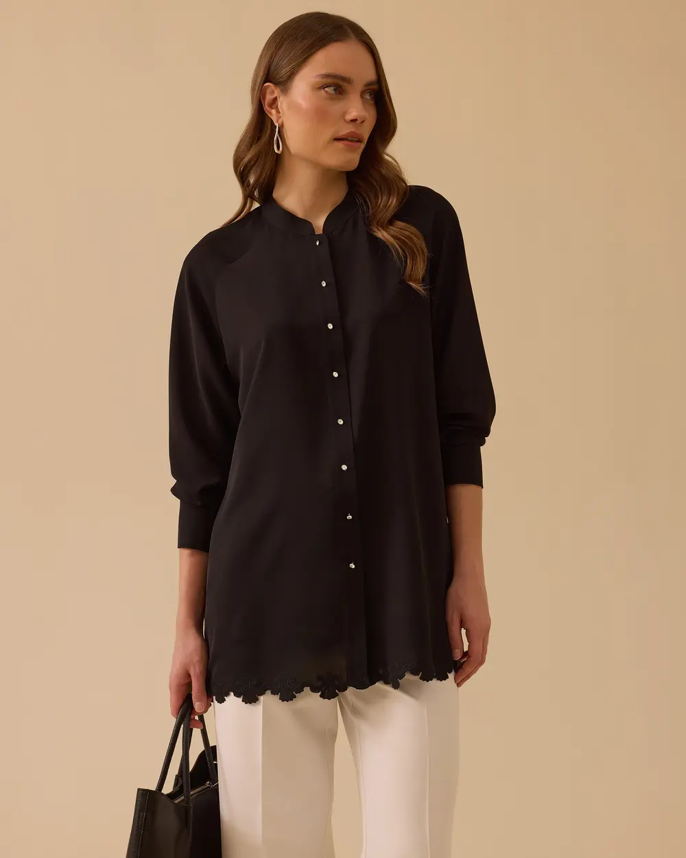 Hakim Yaka Nakış İşlemeli Tunik