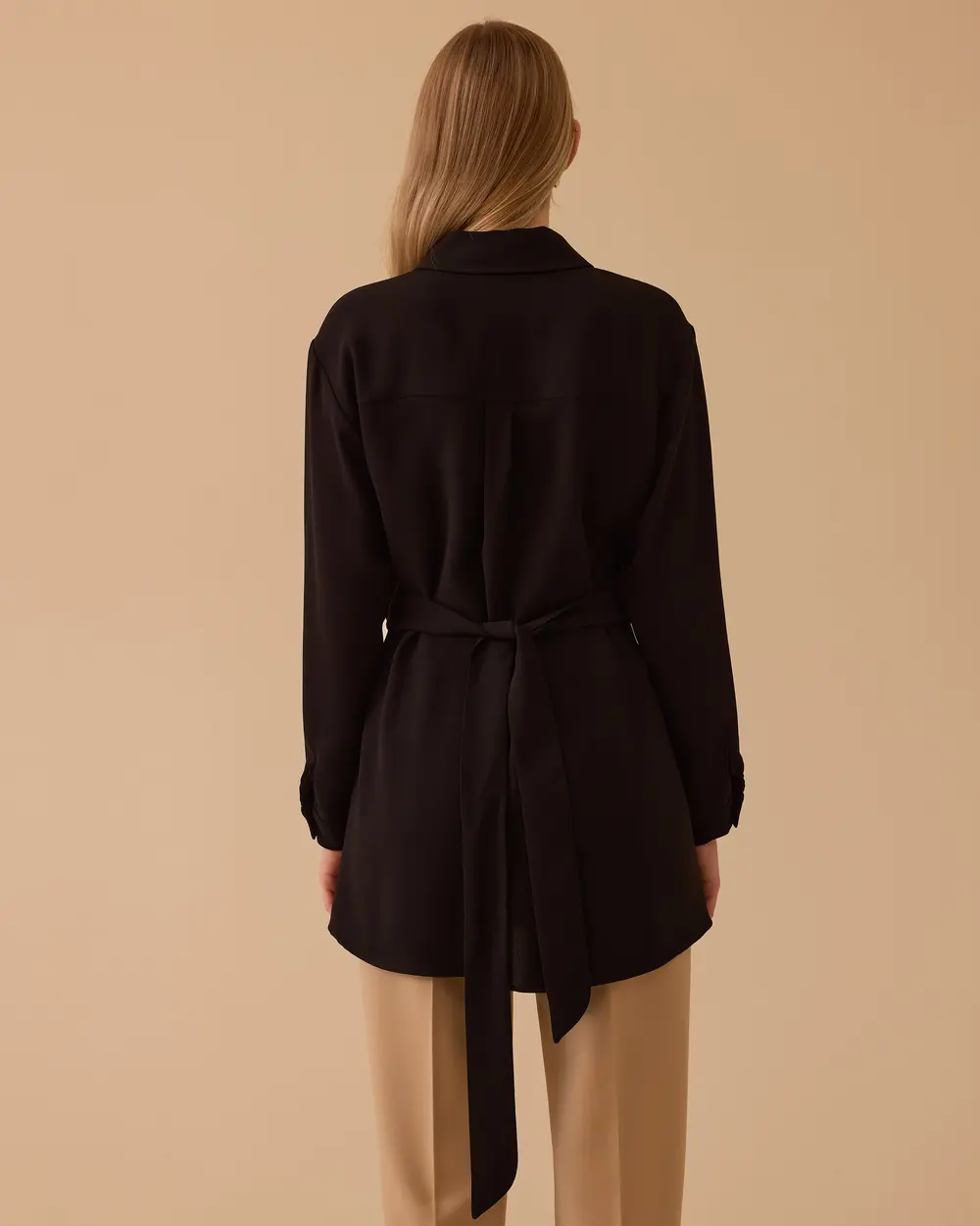 Bağlama Detaylı Gömlek Yaka Tunik