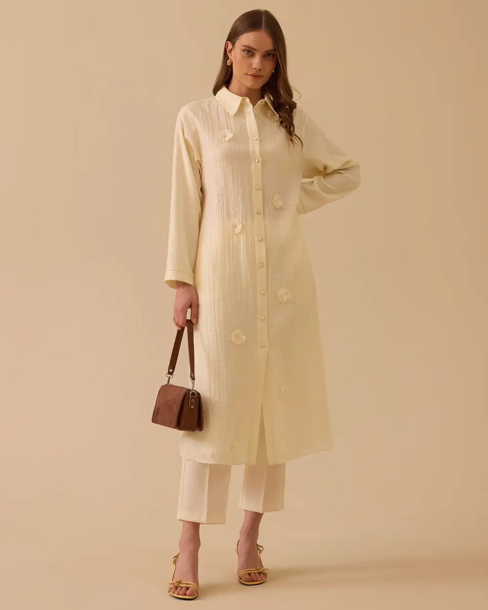 Flower Detailed Buttoned Long Tunic