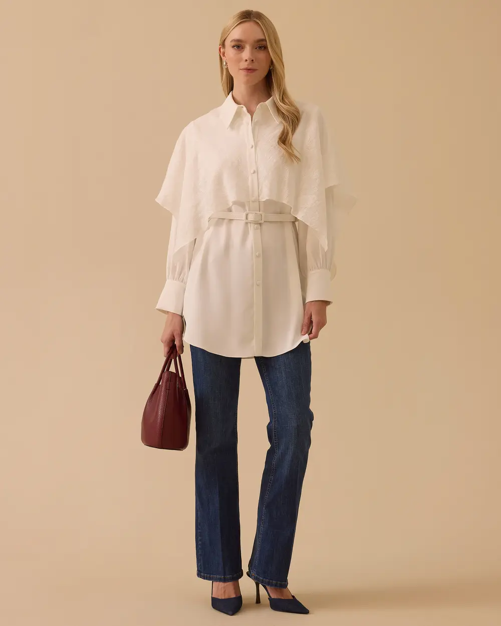 Kemerli Pelerin Detaylı Tunik