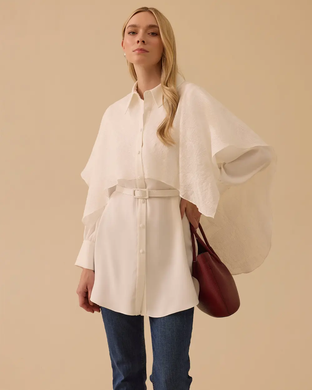 Kemerli Pelerin Detaylı Tunik