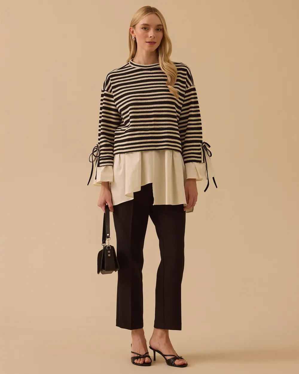 Çift Kumaşlı Çizgili Gömlek Detaylı Tunik