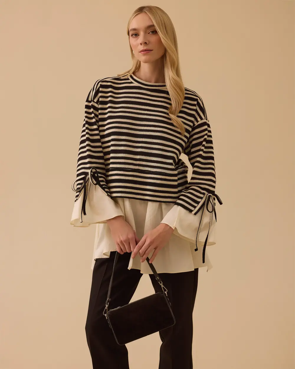 Çift Kumaşlı Çizgili Gömlek Detaylı Tunik