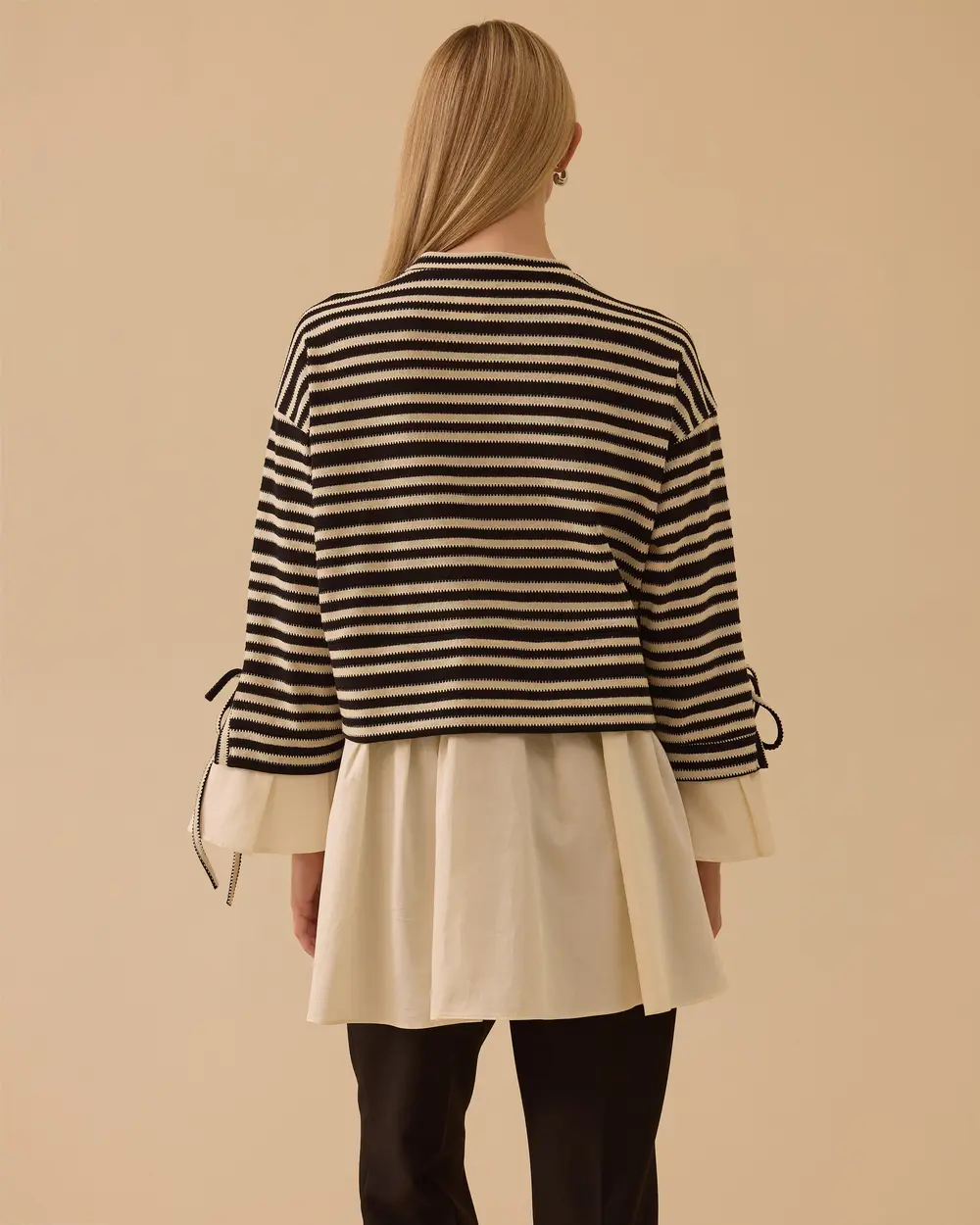 Çift Kumaşlı Çizgili Gömlek Detaylı Tunik