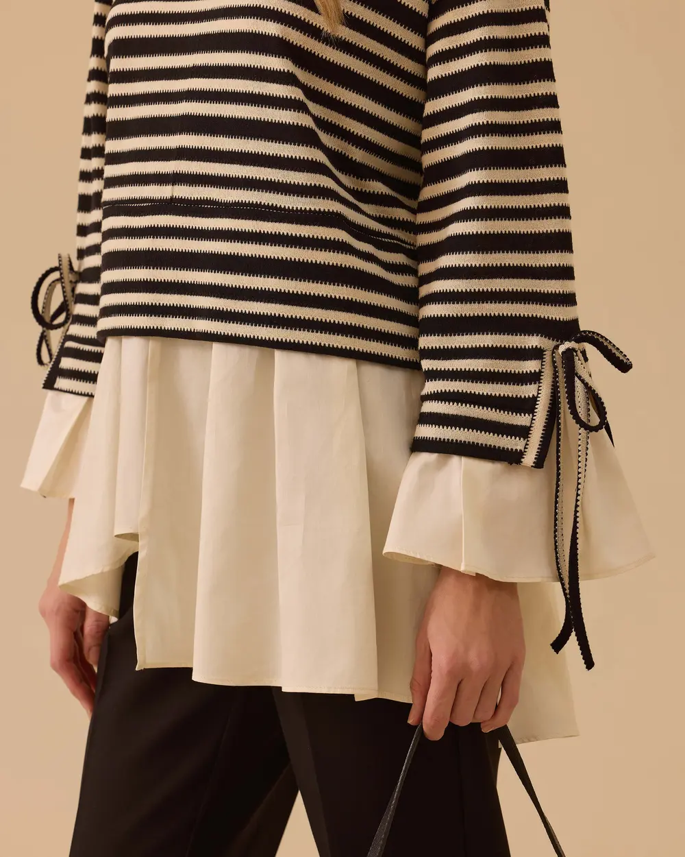 Çift Kumaşlı Çizgili Gömlek Detaylı Tunik
