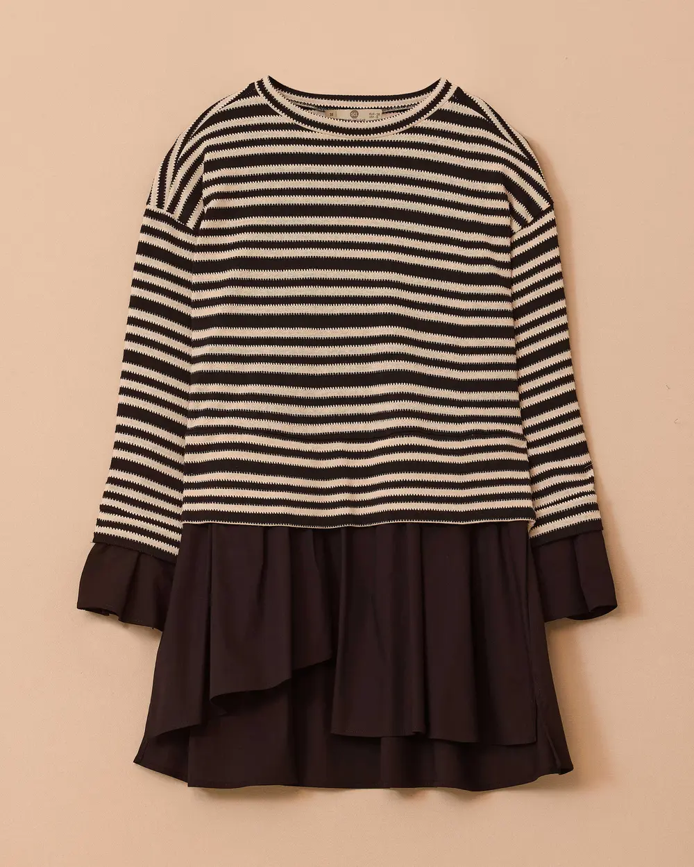 Çift Kumaşlı Çizgili Gömlek Detaylı Tunik