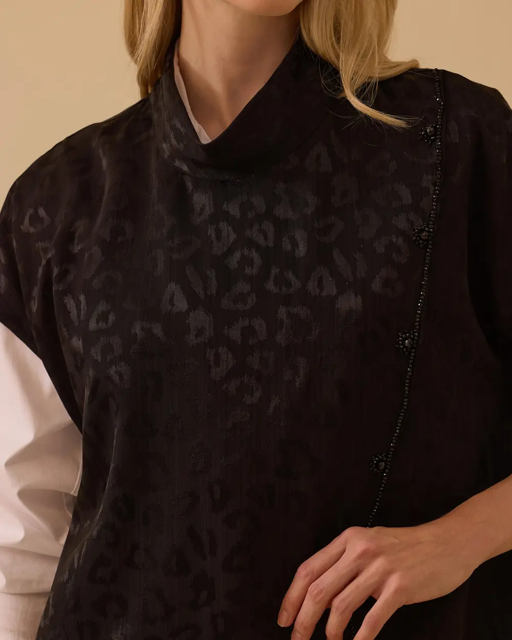 Leopar Desenli Kolsuz Jakar Tunik