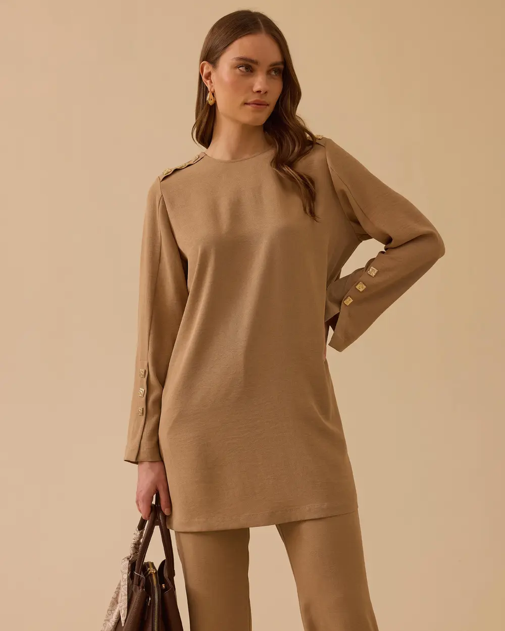 Round Neck Button Detailed Tunic