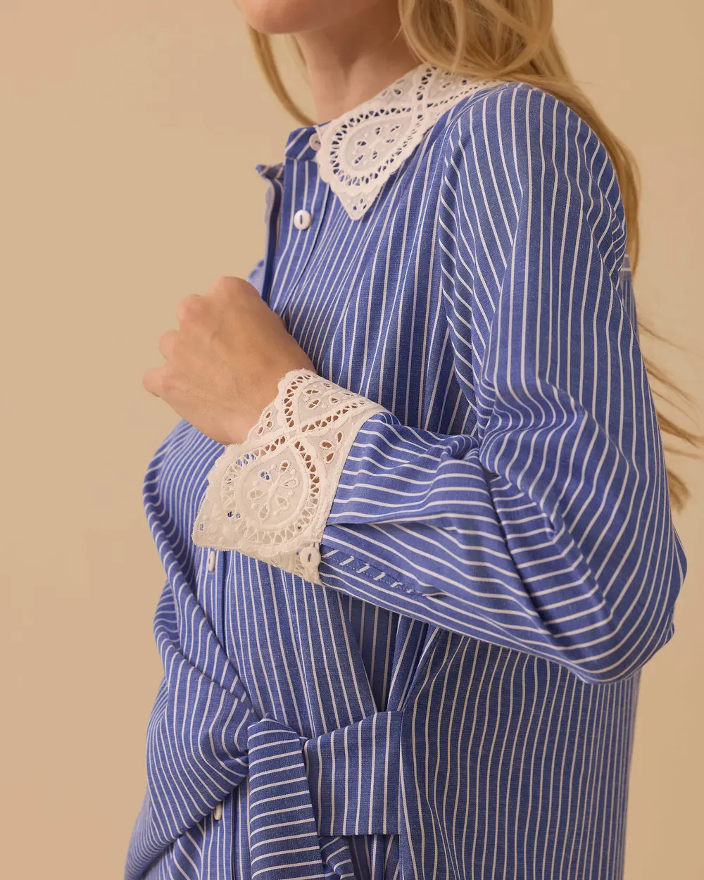 Bağlama Detaylı Çizgili Tunik