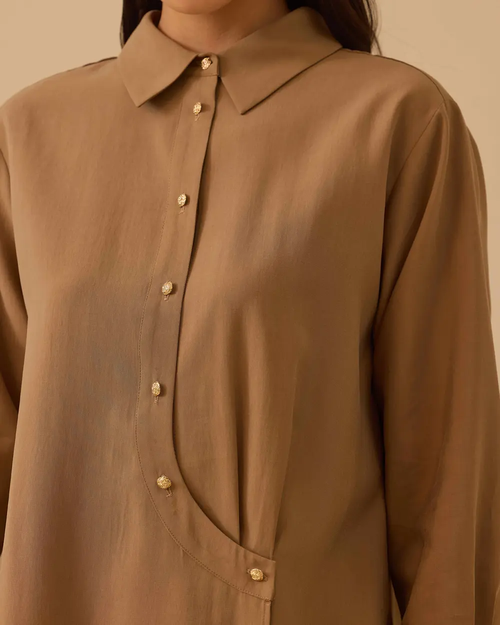 Düğme Detaylı Gömlek Yaka Tunik