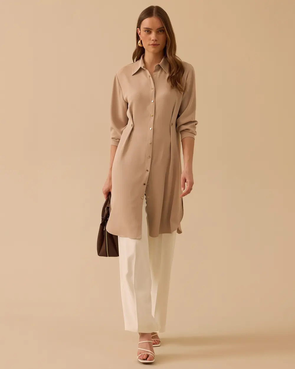 Düğme Detaylı Diz Boy Krep Tunik