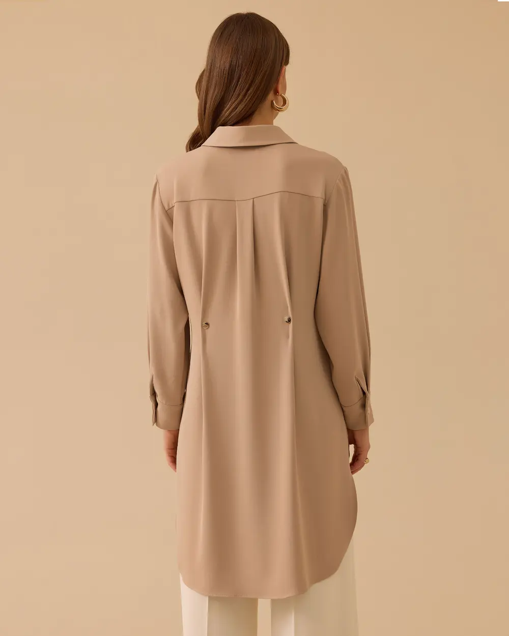 Düğme Detaylı Diz Boy Krep Tunik