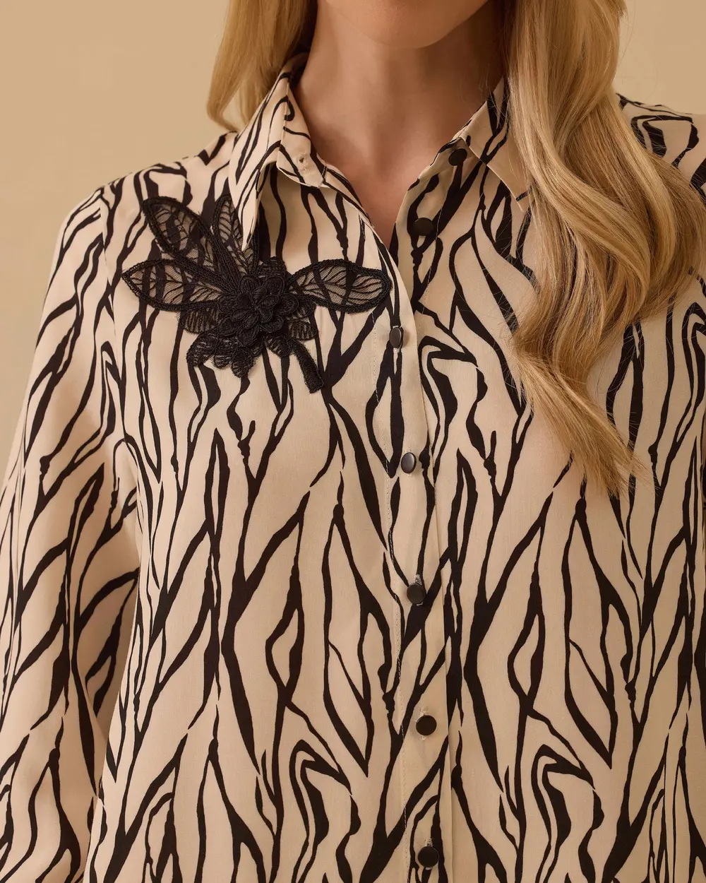 Zebra Patterned Buttoned Long Tunic
