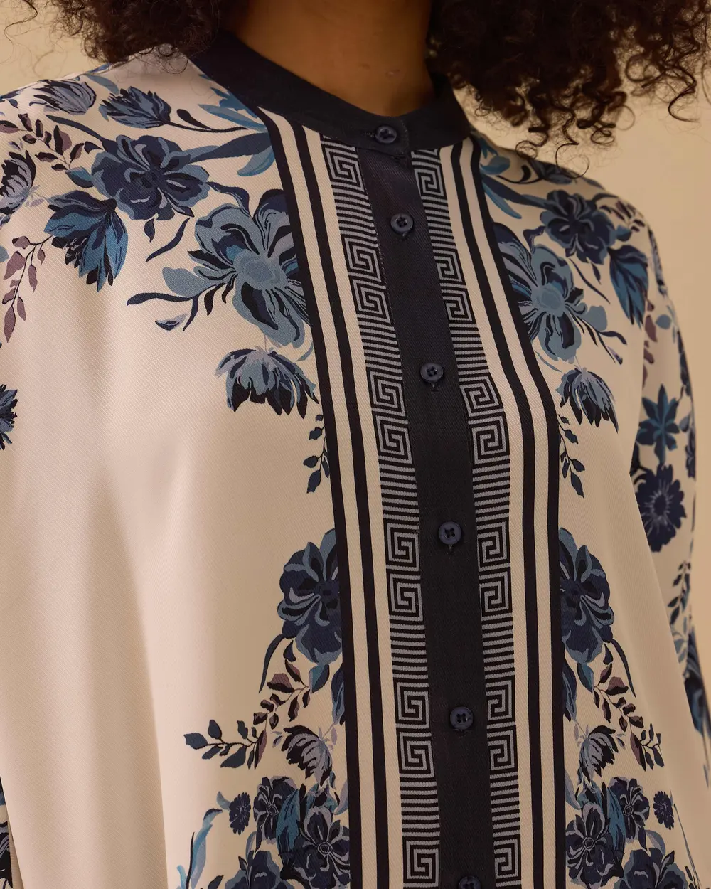 Flower-Patterned Batwing-Sleeve Tunic
