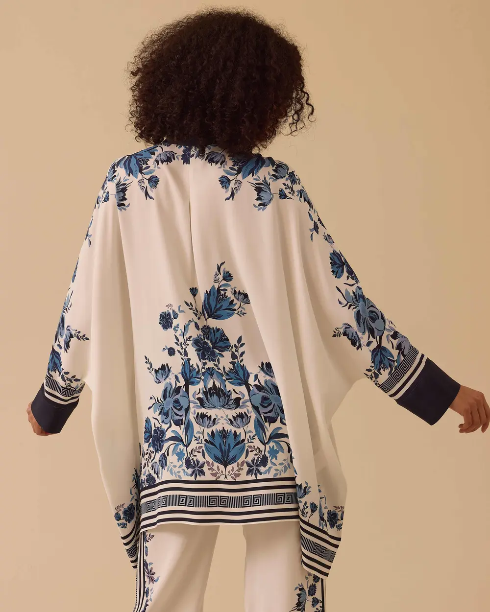 Flower-Patterned Batwing-Sleeve Tunic