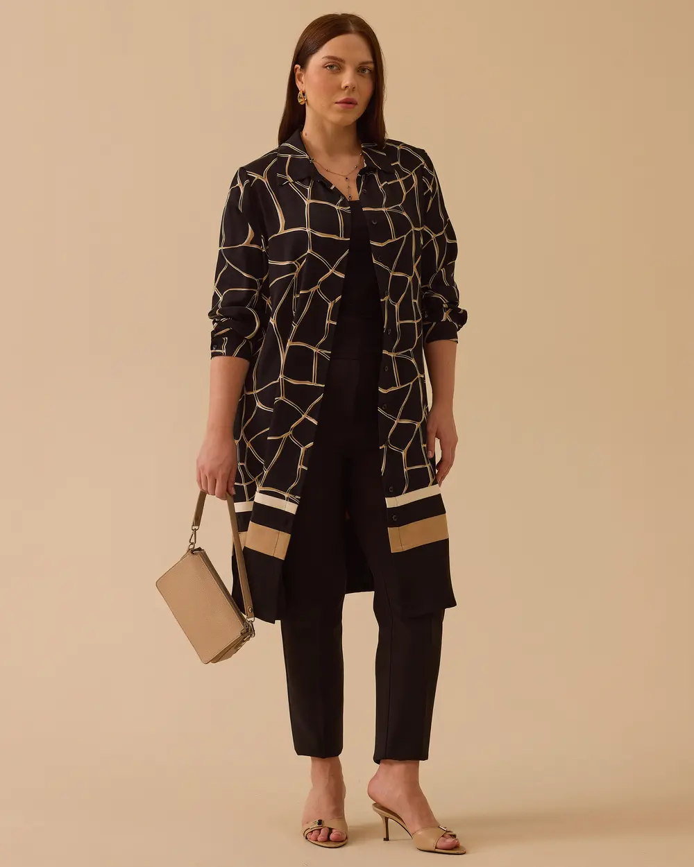 Büyük Beden Desenli Uzun Kollu Tunik