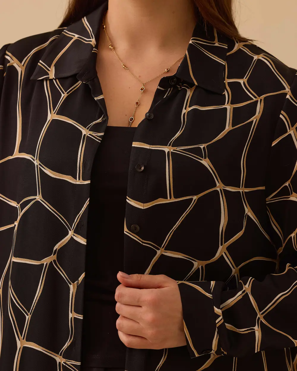 Büyük Beden Desenli Uzun Kollu Tunik