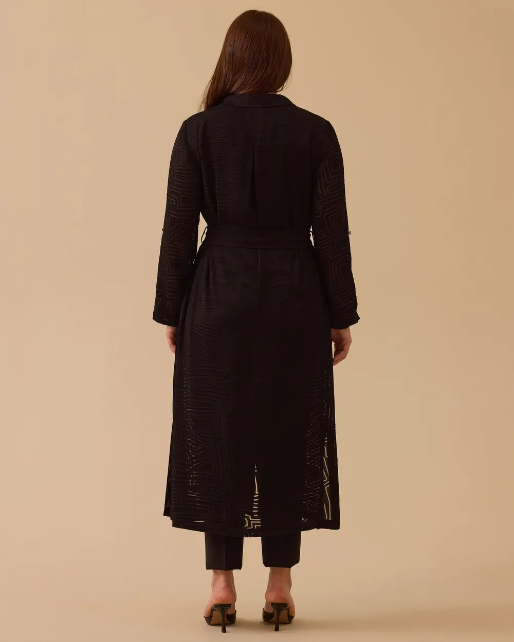 Büyük Beden Taş Detaylı Desenli Uzun Tunik