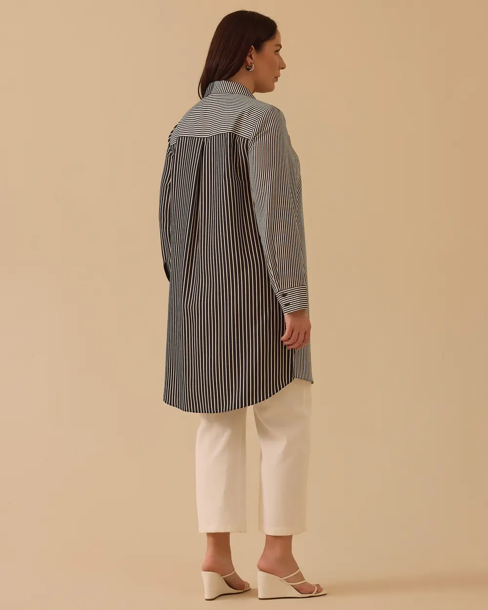 Büyük Beden Çizgili Taş Detaylı Tunik