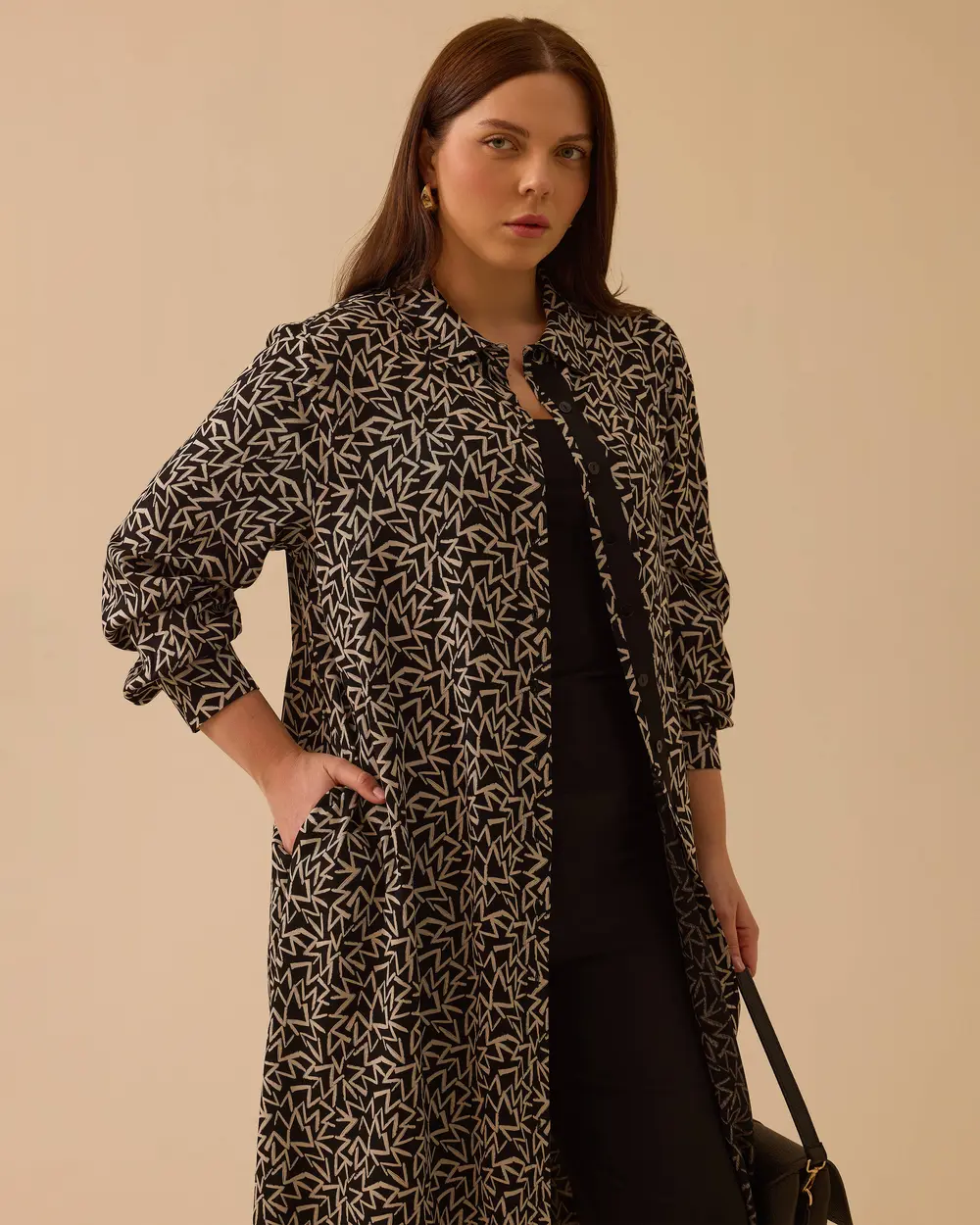 Büyük Beden Desenli Cepli Tunik